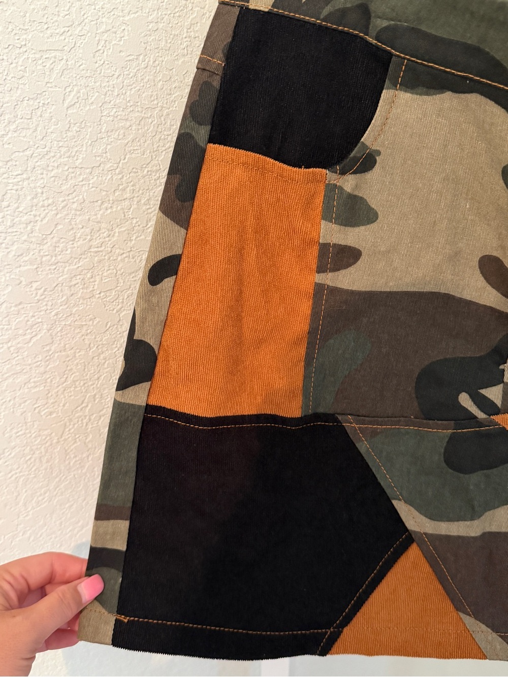 SHEIN Camouflage Patchwork Mini Skirt with Rust and Black Panels - Picture 3 of 5